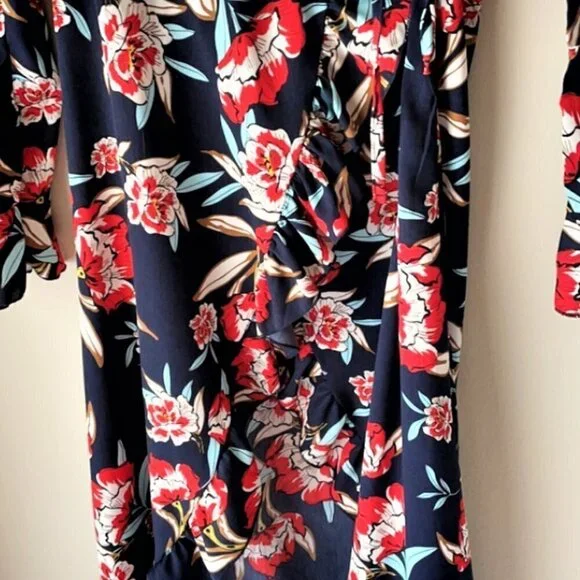 Nasty Gal Navy Blue Floral Midi Wrap Dress, Med. - Picture 7 of 12